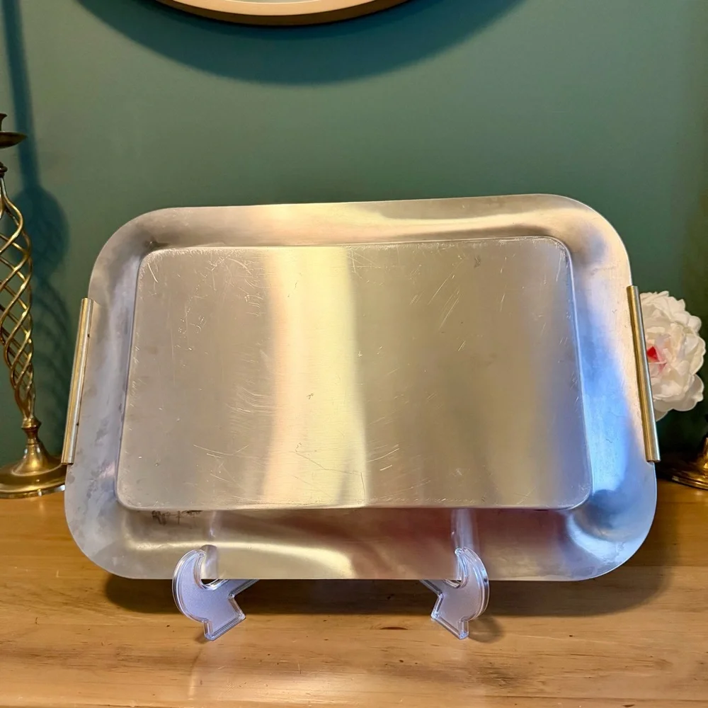 Vintage SUMMIT 18/10 Stainless Steel Tray with Gold Plated Handles Made in Italy